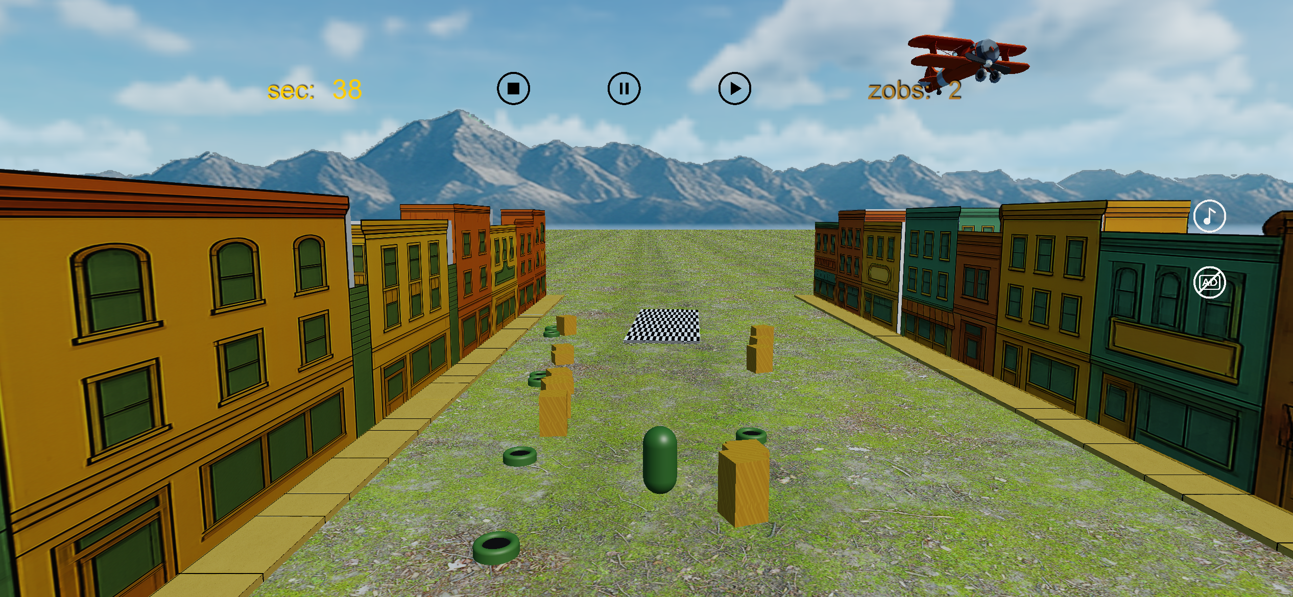 Jumping Bozos: gioco 3D con un personaggio che corre tra blocchi e ostacoli in una strada di citt&agrave;